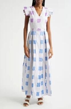 Busayo Ajala Square Neck Batik Print Cotton Maxi Dress XXL US 18